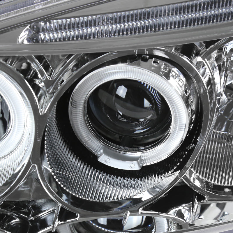Ronnin - Fits 2001-2003 Honda Civic 2-Door 4-Door LED Angel Eyes Dual Halo Rims Projector Headlights Replacement Pair | Chrome