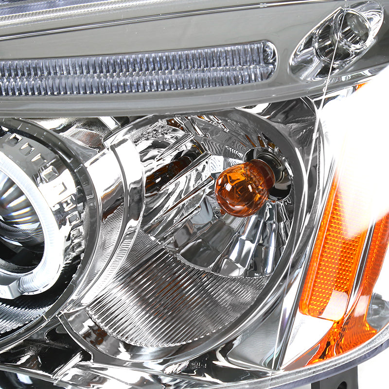 Ronnin - Fits 2001-2003 Honda Civic 2-Door 4-Door LED Angel Eyes Dual Halo Rims Projector Headlights Replacement Pair | Chrome