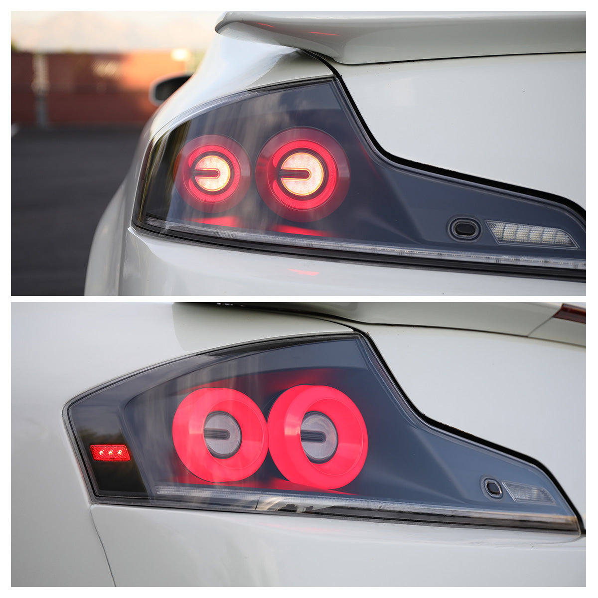 Ronnin - Fits 2003-2007 Infiniti G35 Coupe 2-Door Full LED Sequential Tail Lights Brake Lamps Assembly Pair | Black | Red Halo Rims