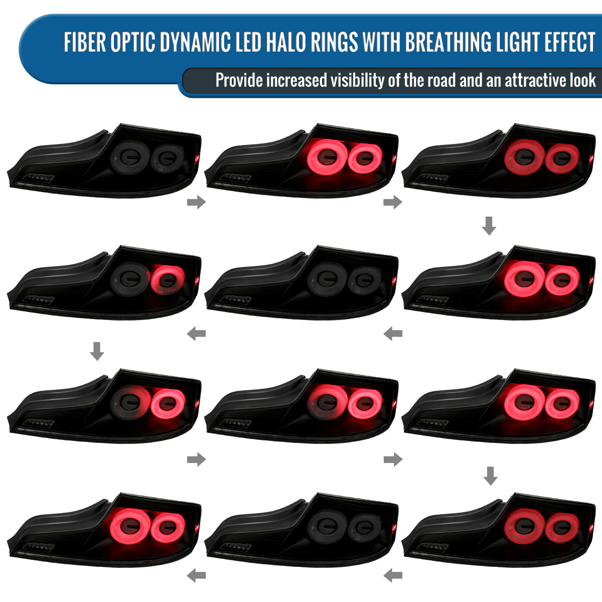 Ronnin - Fits 2003-2007 Infiniti G35 Coupe 2-Door Full LED Sequential Tail Lights Brake Lamps Assembly Pair | Black Smoke | White Halo Rims