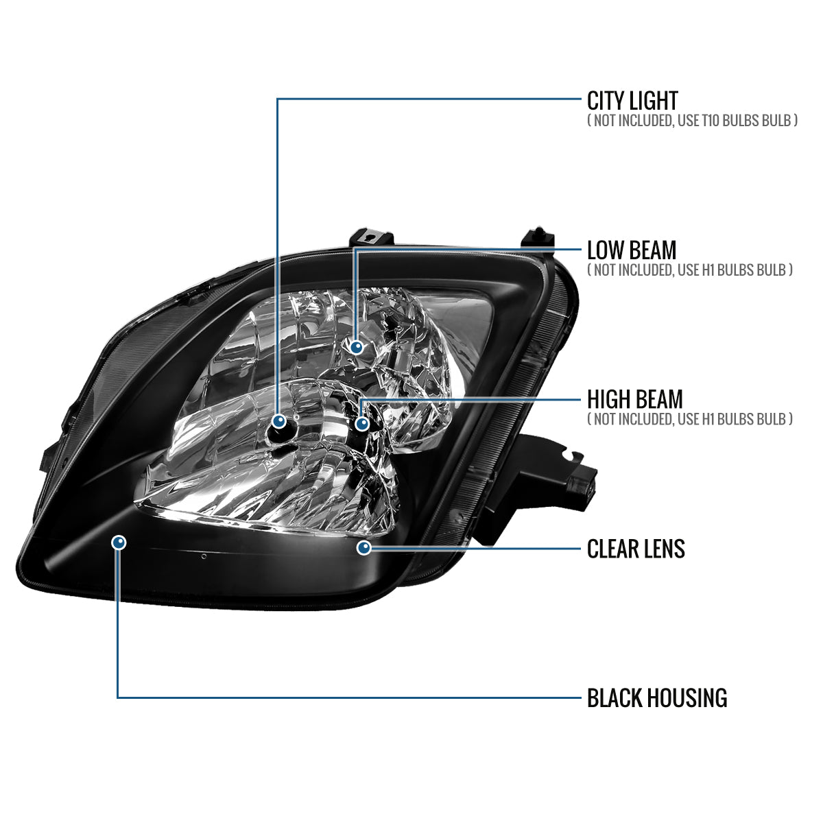 Ronnin - Fits 1997-2001 Honda Prelude Headlights Assembly Factory Direct Replacement Pair | Black