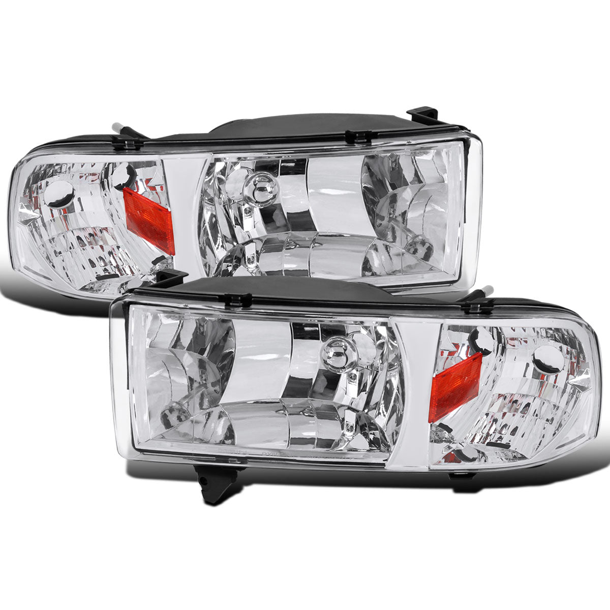 Ronnin - Fits 1994-2002 Dodge Ram 1500 2500 3500 All-in One Factory Replacement Headlights + Corner Signal Lamps Assembly Pair | Chrome