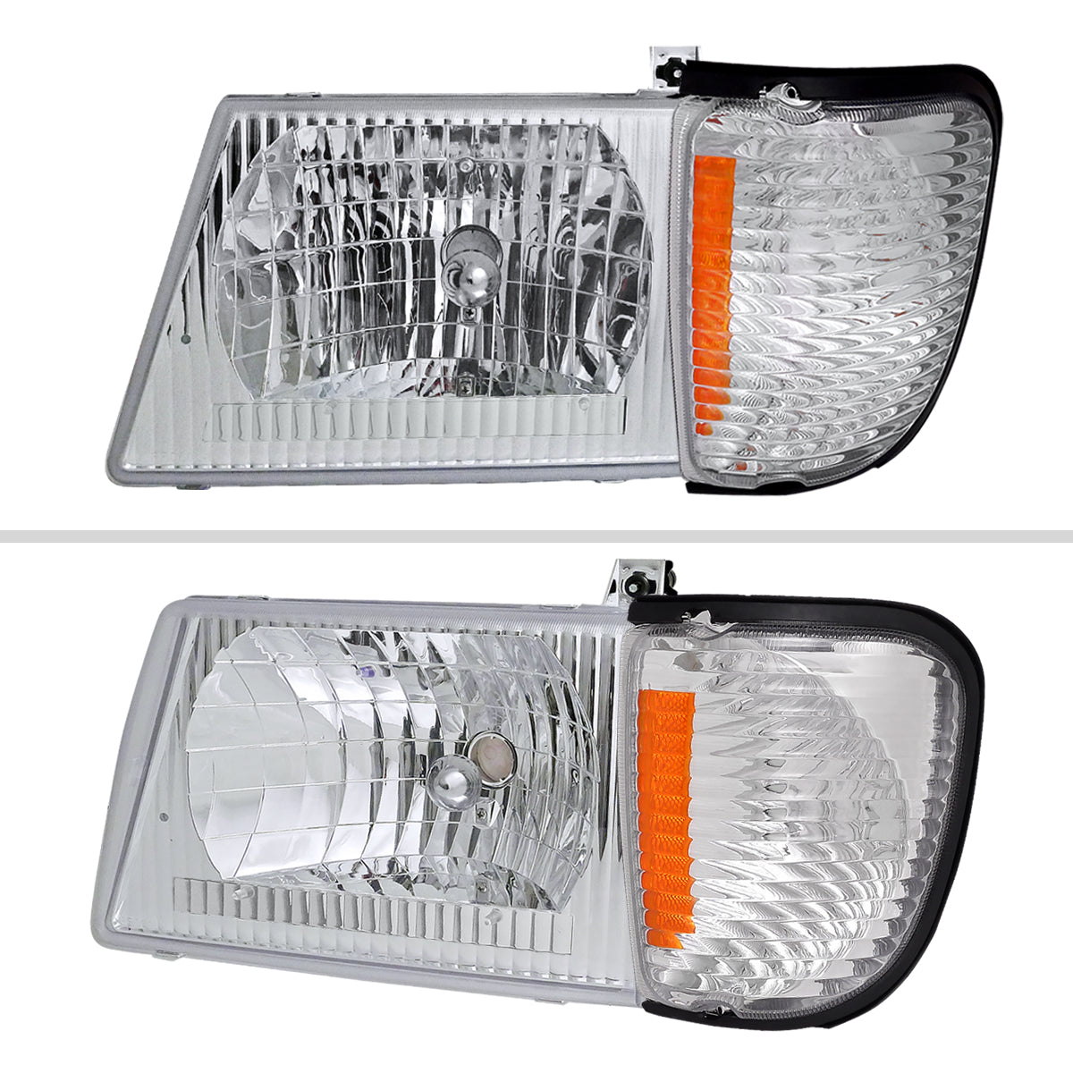 Ronnin - Fits 1992-2006 Ford Econoline E-Series Cargo Van Factory Headlights + Corner Parking Signal Lamps Replacement Assembly Pair | Chrome