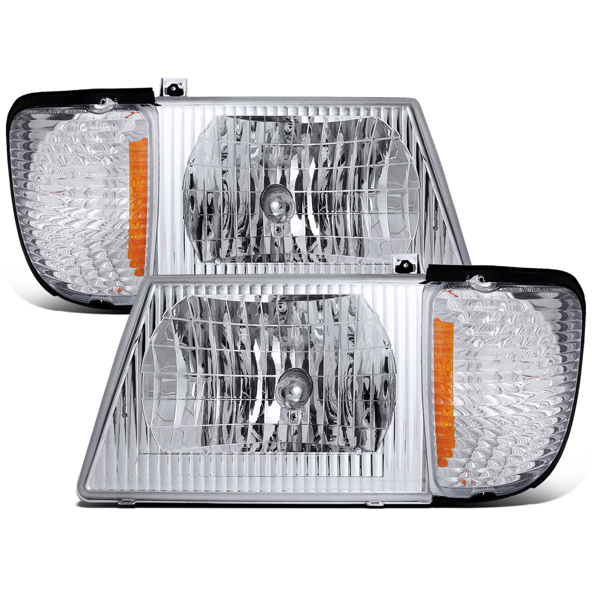 Ronnin - Fits 1992-2006 Ford Econoline E-Series Cargo Van Factory Headlights + Corner Parking Signal Lamps Replacement Assembly Pair | Chrome