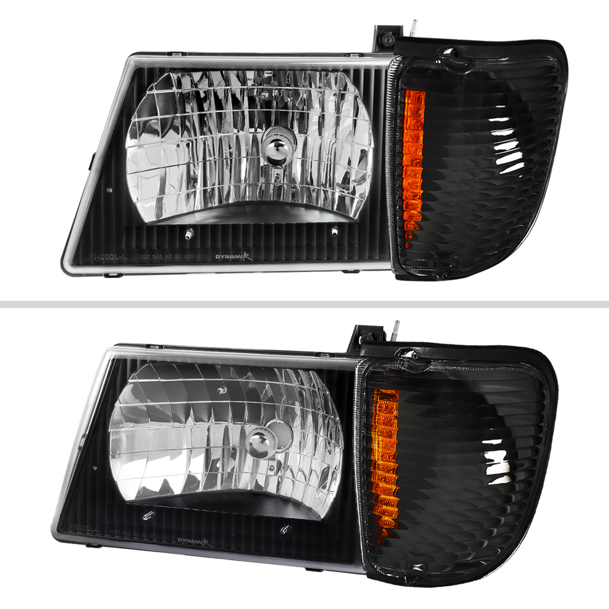 Ronnin - Fits 1992-2006 Ford Econoline E-Series Cargo Van Factory Headlights + Corner Parking Signal Lamps Replacement Assembly Pair | Black