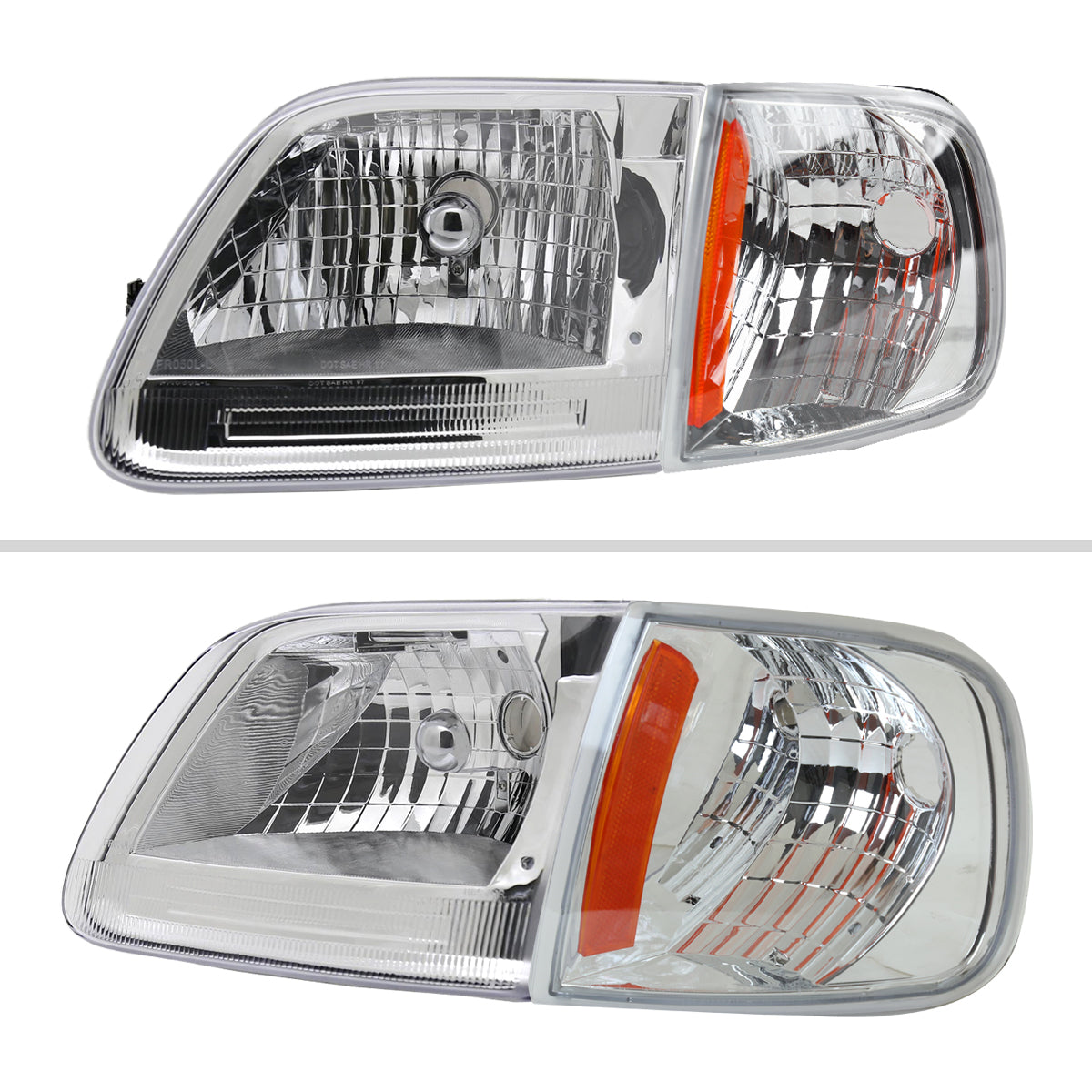 Ronnin - Fits 1997-2004 Ford F150 Expedition Headlights + Corner Parking Signal Lamps Replacement Assembly Pair | Chrome