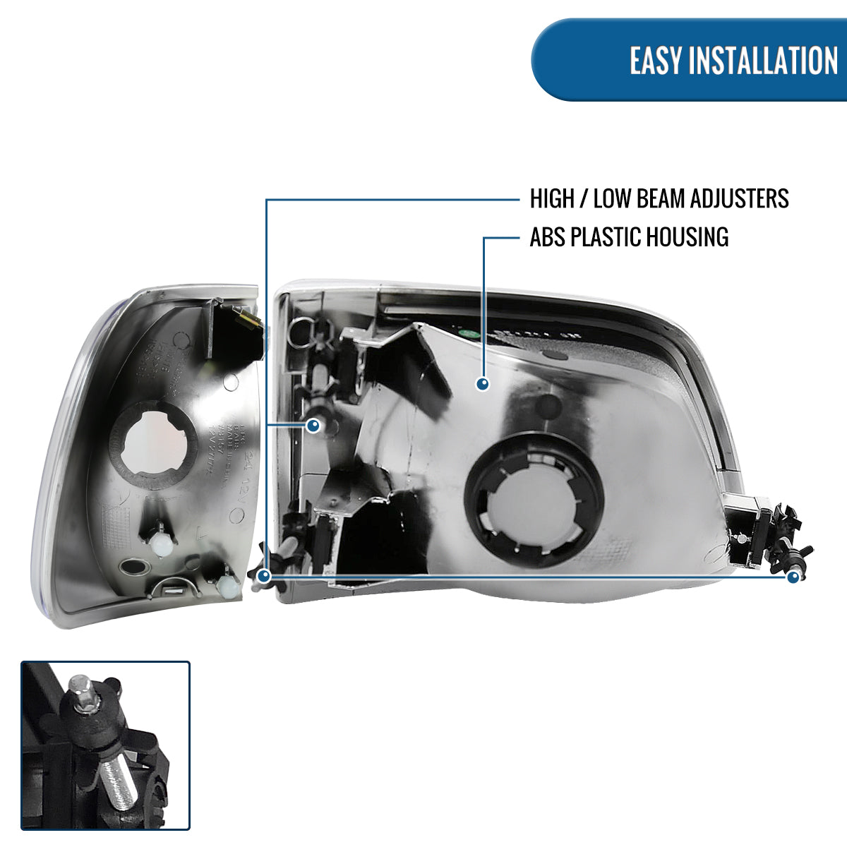 Ronnin - Fits 1997-2004 Ford F150 Expedition Headlights + Corner Parking Signal Lamps Replacement Assembly Pair | Chrome