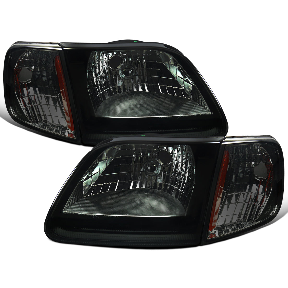 Ronnin - Fits 1997-2004 Ford F150 Expedition Headlights + Corner Parking Signal Lamps Replacement Assembly Pair | Smoke