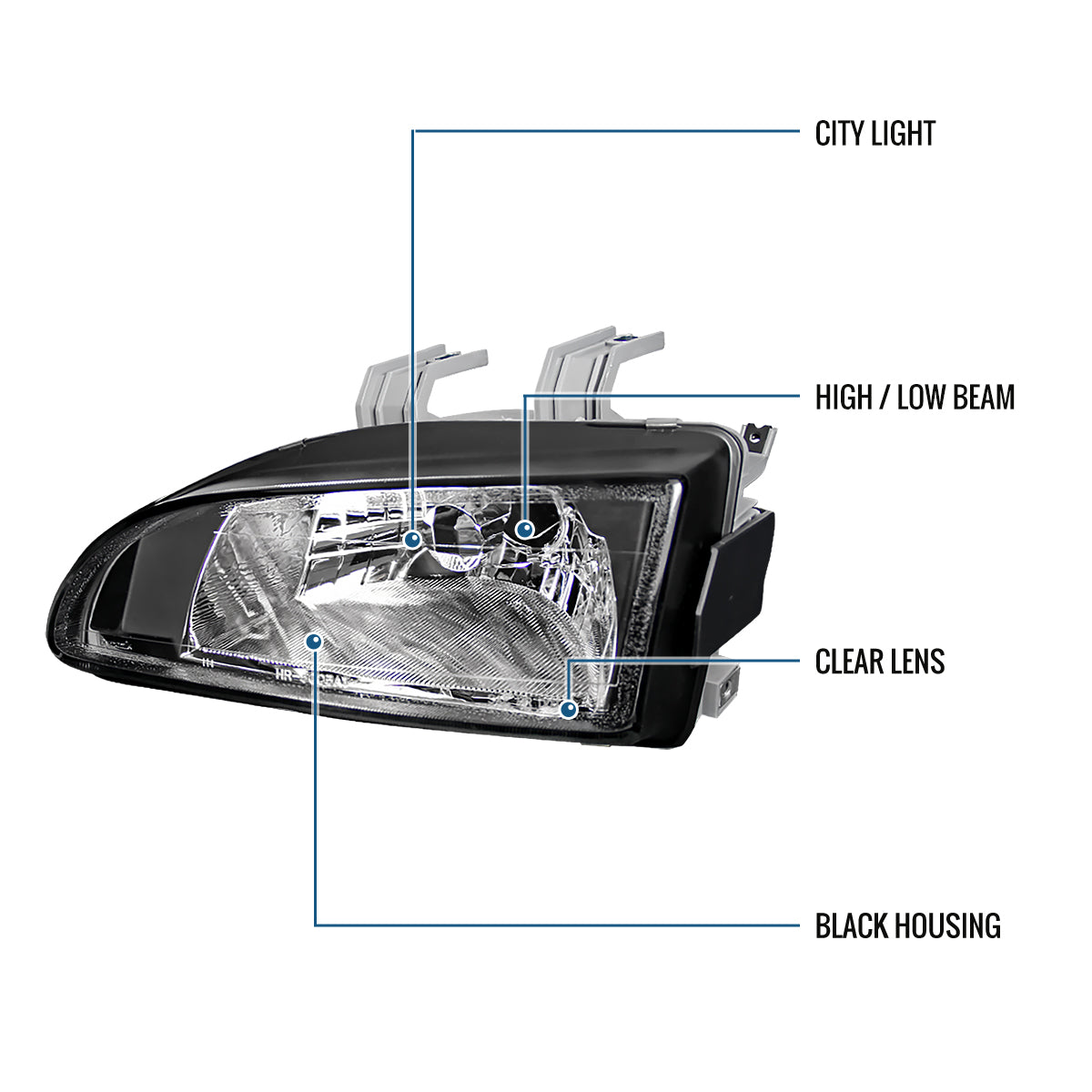 Ronnin - Fits 1992-1995 Honda Civic EG EJ Replacement Headlights Assembly Pair | Black