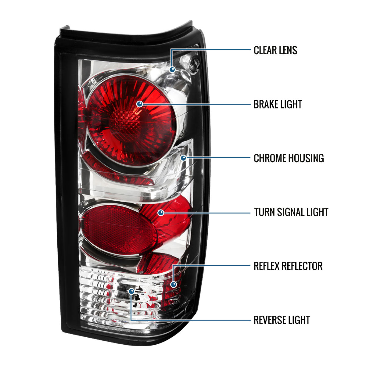 Ronnin - Fits 1982-1993 Chevy S10 1983-1994 S10 Blazer 1983-1990 GMC S15 1991-1993 Sonoma 1992-1994 Jimmy Tail Lights Replacement Pair | Chrome
