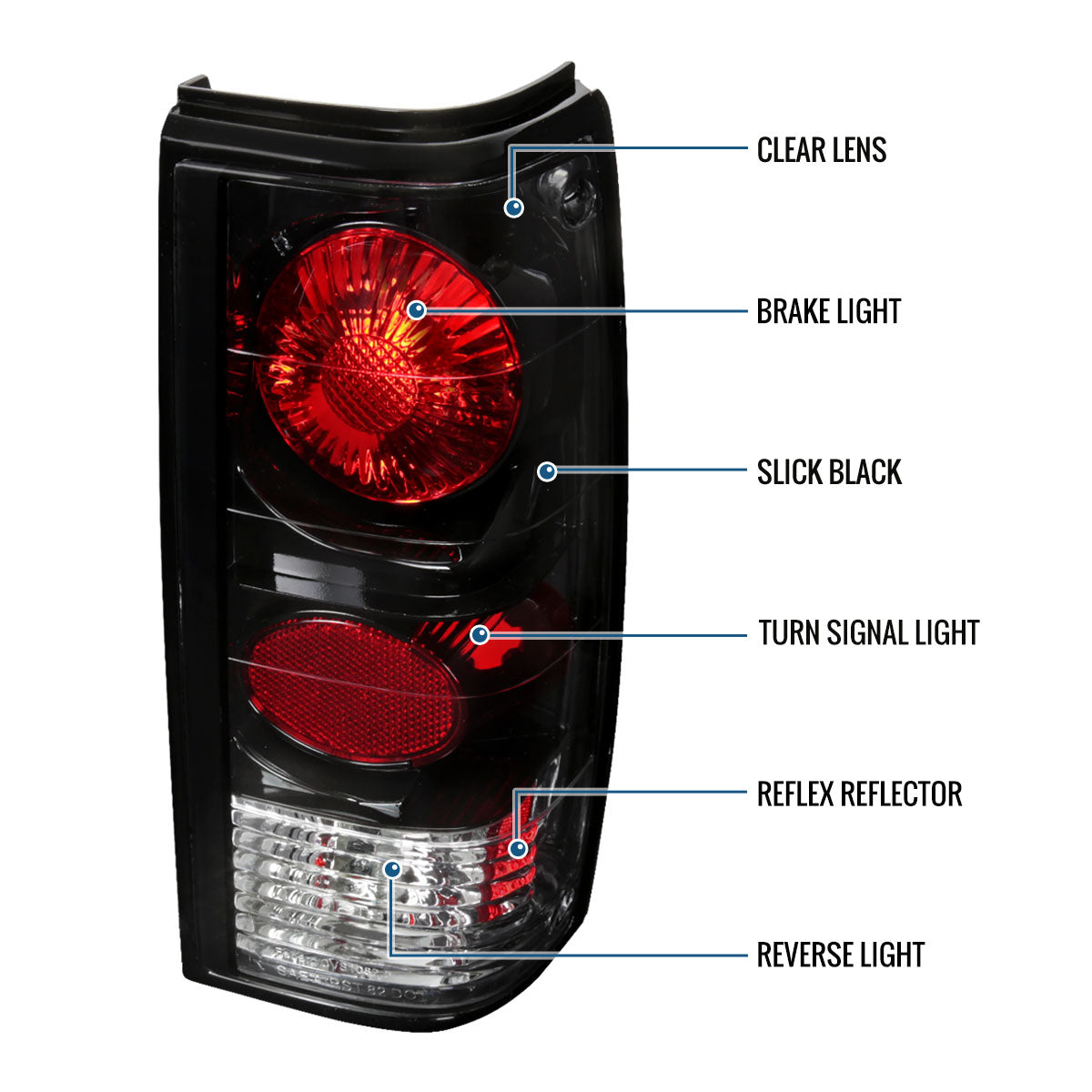 Ronnin - Fits 1982-1993 Chevy S10 1983-1994 S10 Blazer 1983-1990 GMC S15 1991-1993 Sonoma 1992-1994 Jimmy Tail Lights Replacement Pair | Black