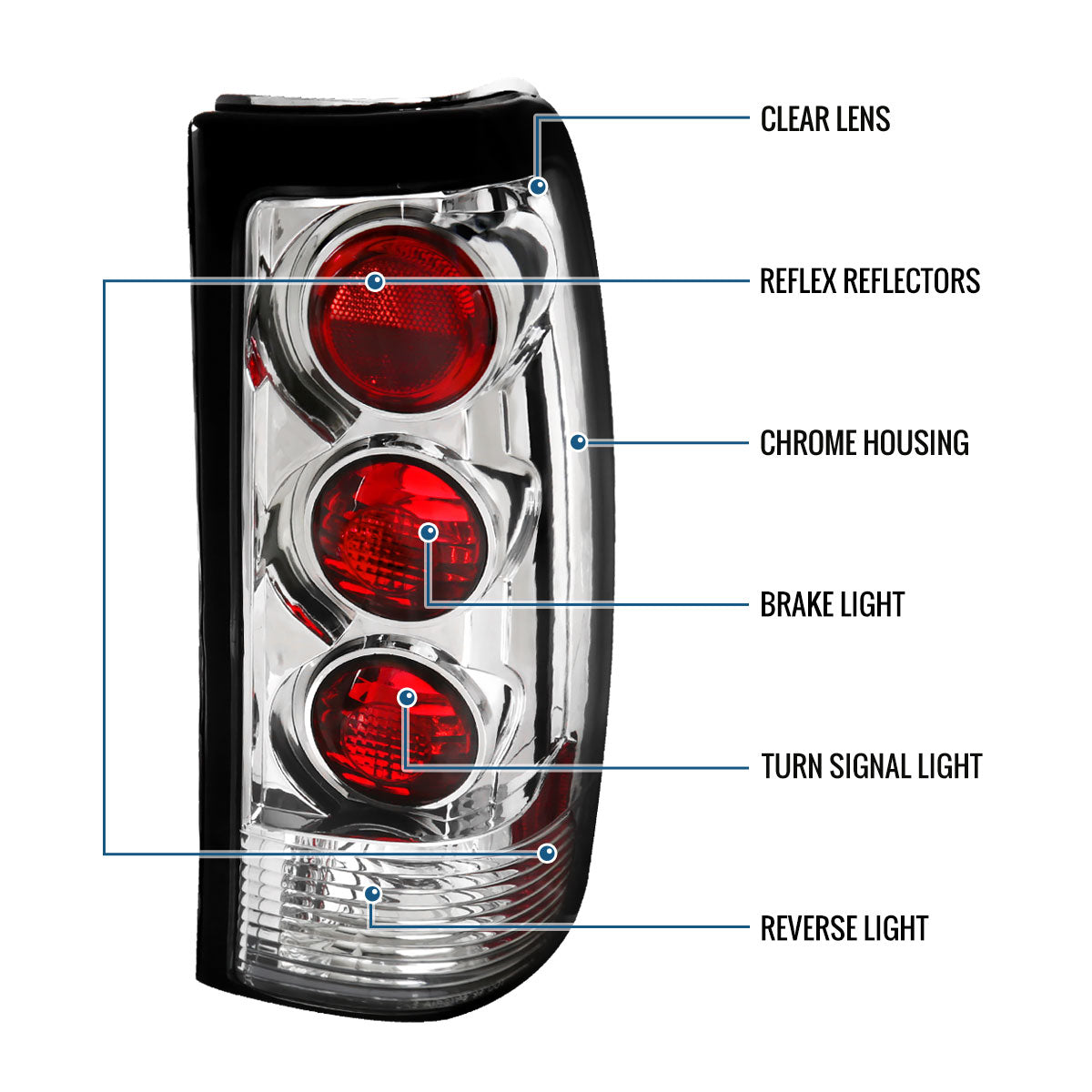 Ronnin - Fits 1999-2002 Chevy Silverado 1999-2007 Sierra Pickup Tail Lights Replacement Rear Brake Lamps Assembly Pair | Chrome