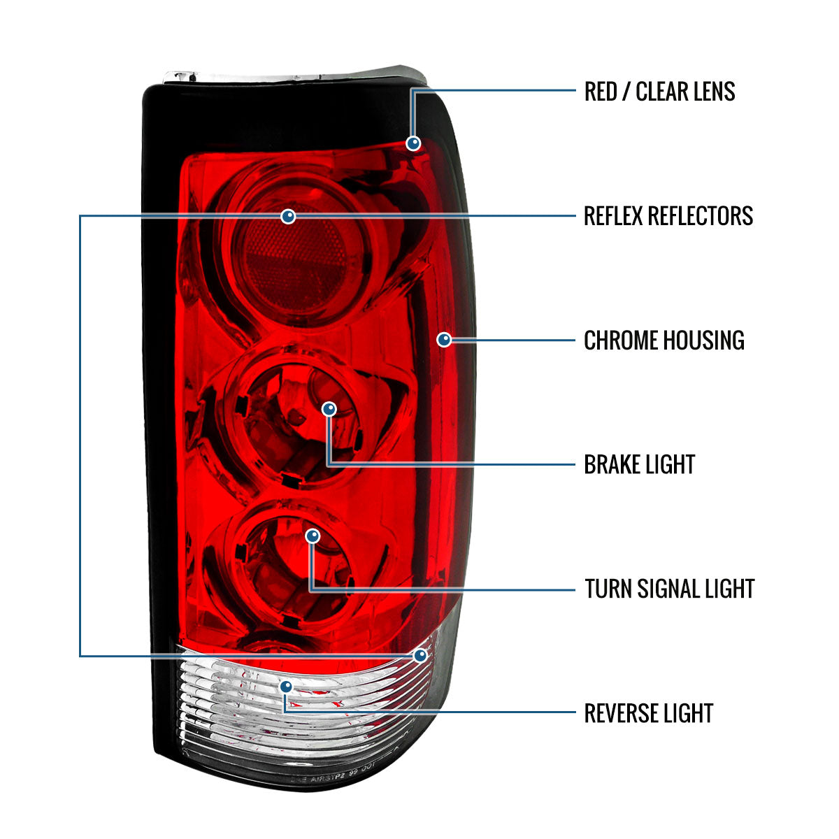 Ronnin - Fits 1999-2002 Chevy Silverado 1999-2007 Sierra Pickup Tail Lights Replacement Rear Brake Lamps Assembly Pair | Red