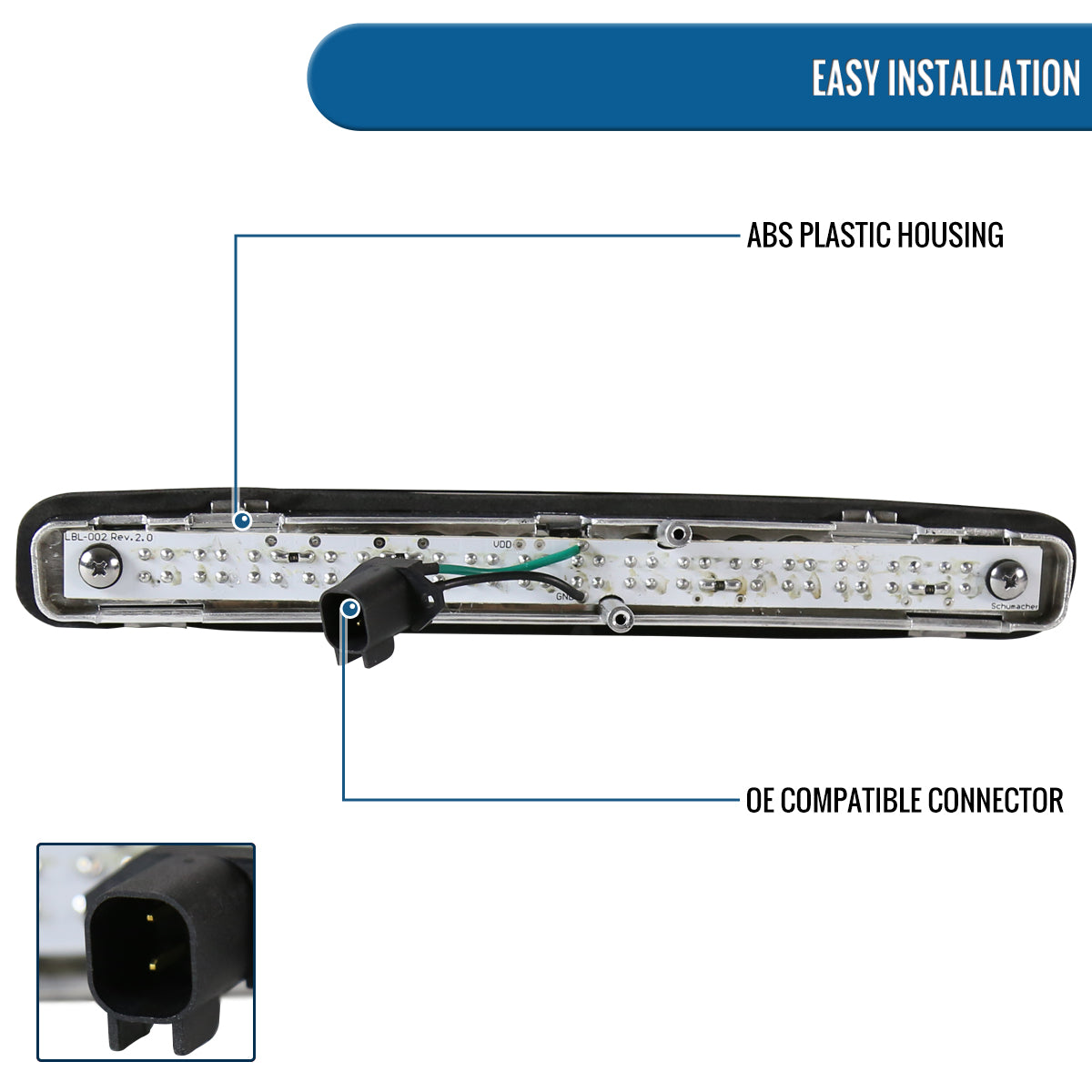 Ronnin - Fits 2005-2009 Ford Mustang LED 3rd Third Brake Light Center Lamp Replacement 1-Piece | Smoke