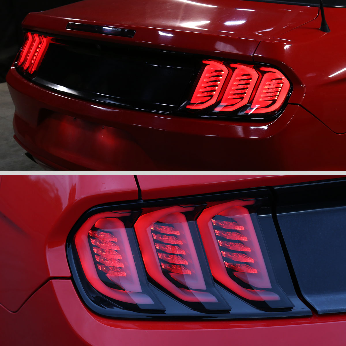 Ronnin - Fits 2015-2023 Ford Mustang Coupe Convertible Full LED Tail Lights Integrated Sequential Signal and Brake Lamps Upgraded Replacement Pair | Black Smoke