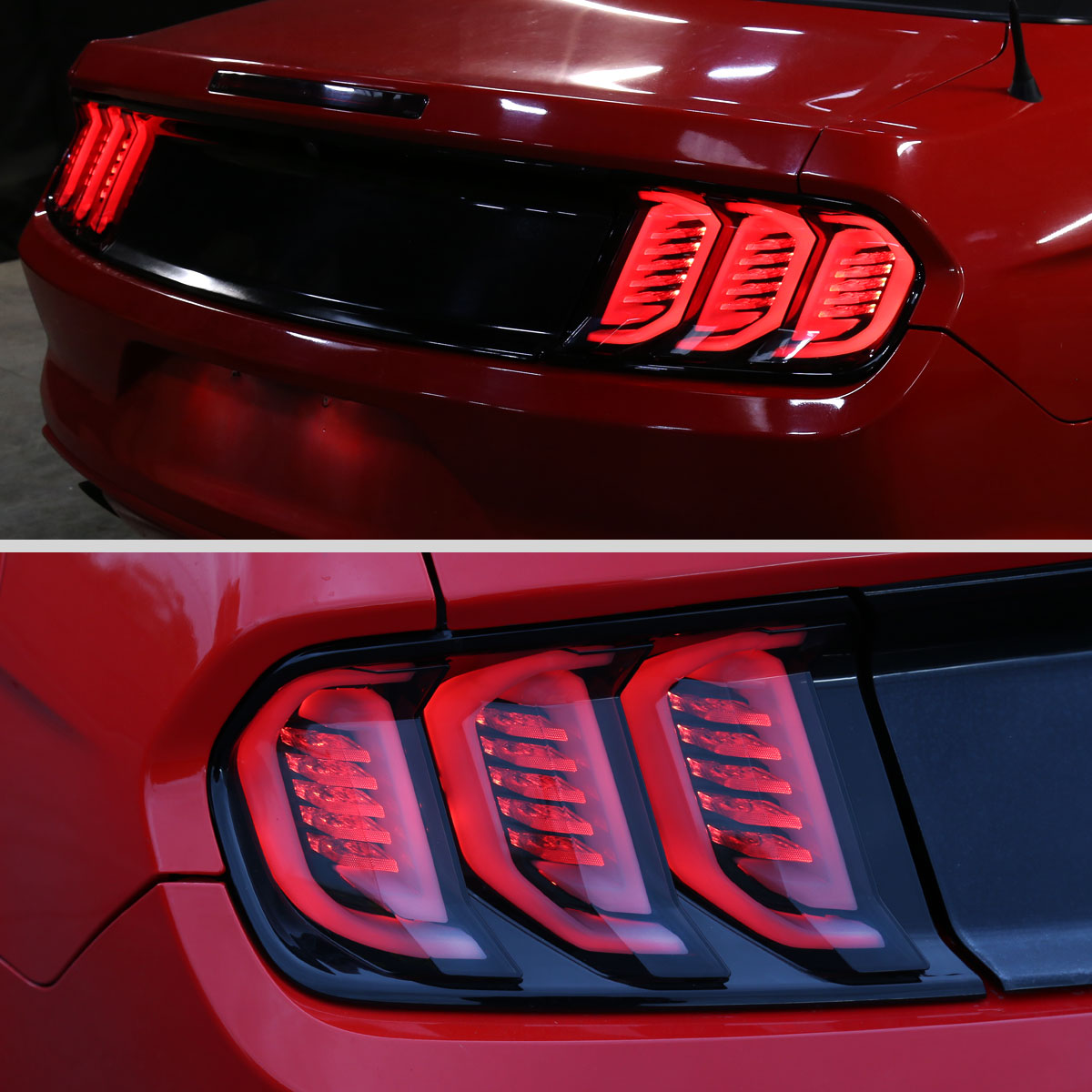 Ronnin - Fits 2015-2023 Ford Mustang Coupe Convertible Full LED Tail Lights Integrated Sequential Signal and Brake Lamps Upgraded Replacement Pair | Glossy Black