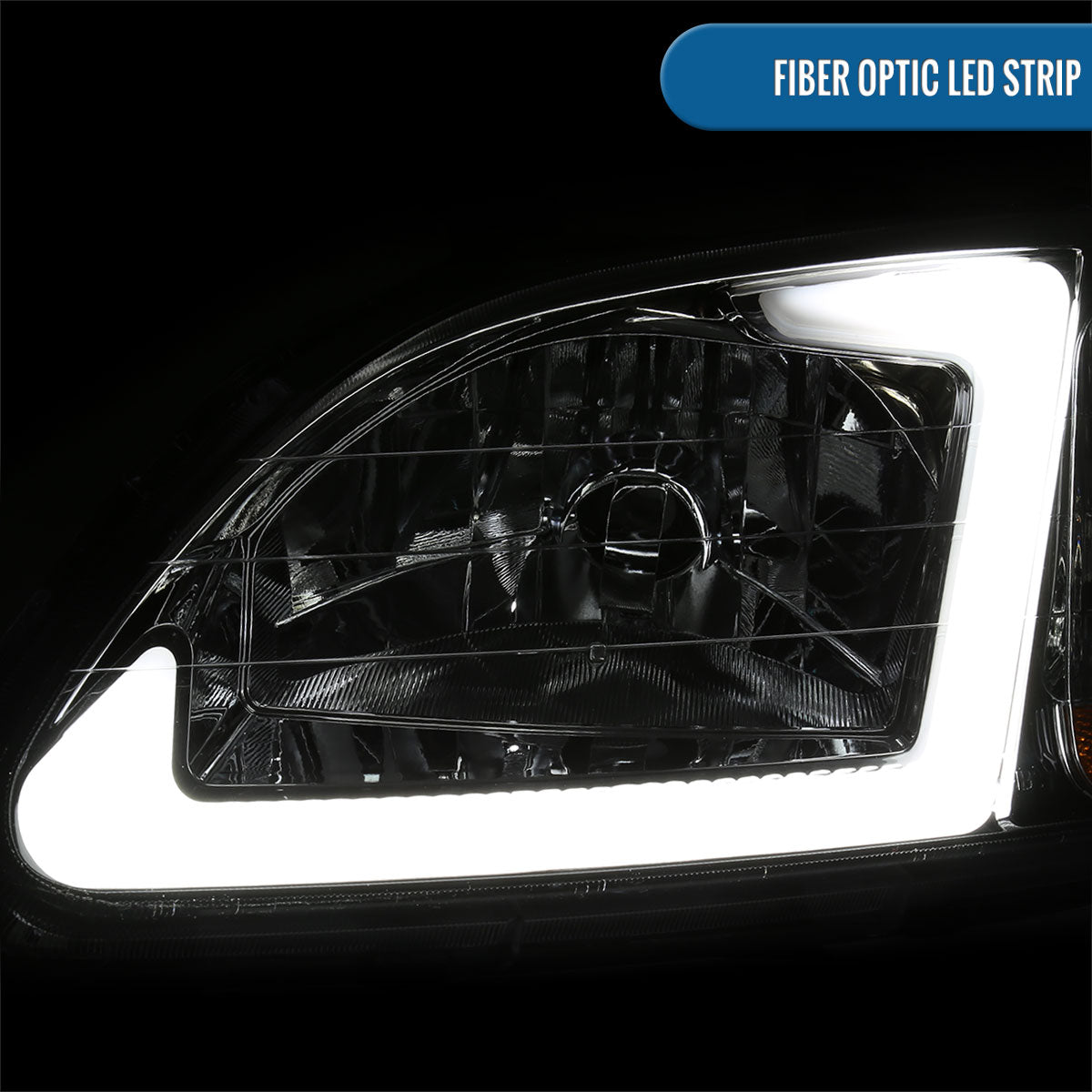 Ronnin - Fits 1996-1998 Honda Civic Upgraded LED Tube Running Lights Headlights Replacement Assembly Pair | Chrome
