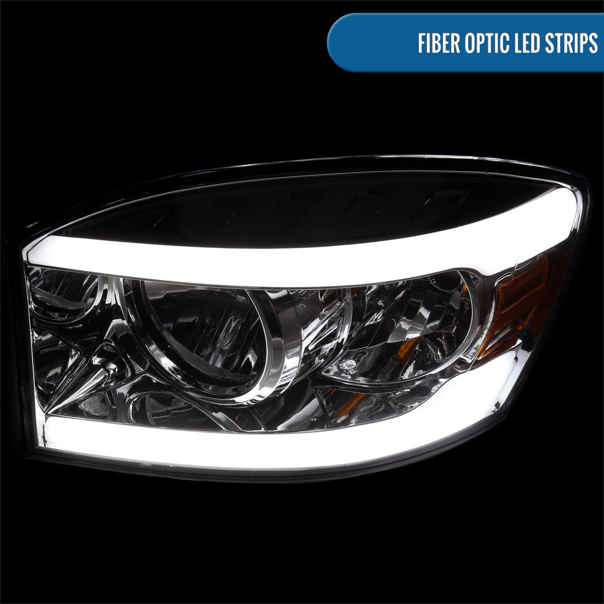 Ronnin - Fits 2006-2009 Dodge Ram 1500 2500 3500 Upgraded LED Tube Running Lights Headlights Replacement Assembly Pair | Chrome