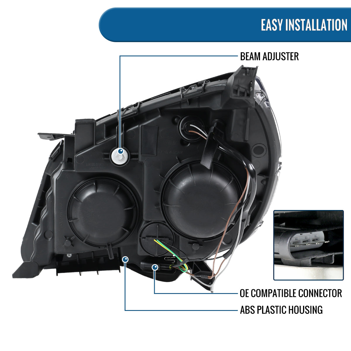 Ronnin - Fits 2010-2015 Chevy Equinox LT LS Factory Replacement Halogen Headlights Assembly | Chrome | Right Passenger Side