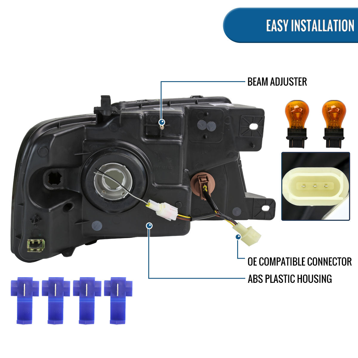 Ronnin - Fits 2004-2008 Ford F150 2006-2008 Lincoln Mark LT Headlights Assembly LED Tube Parking Lamps Replacement Pair | Chrome