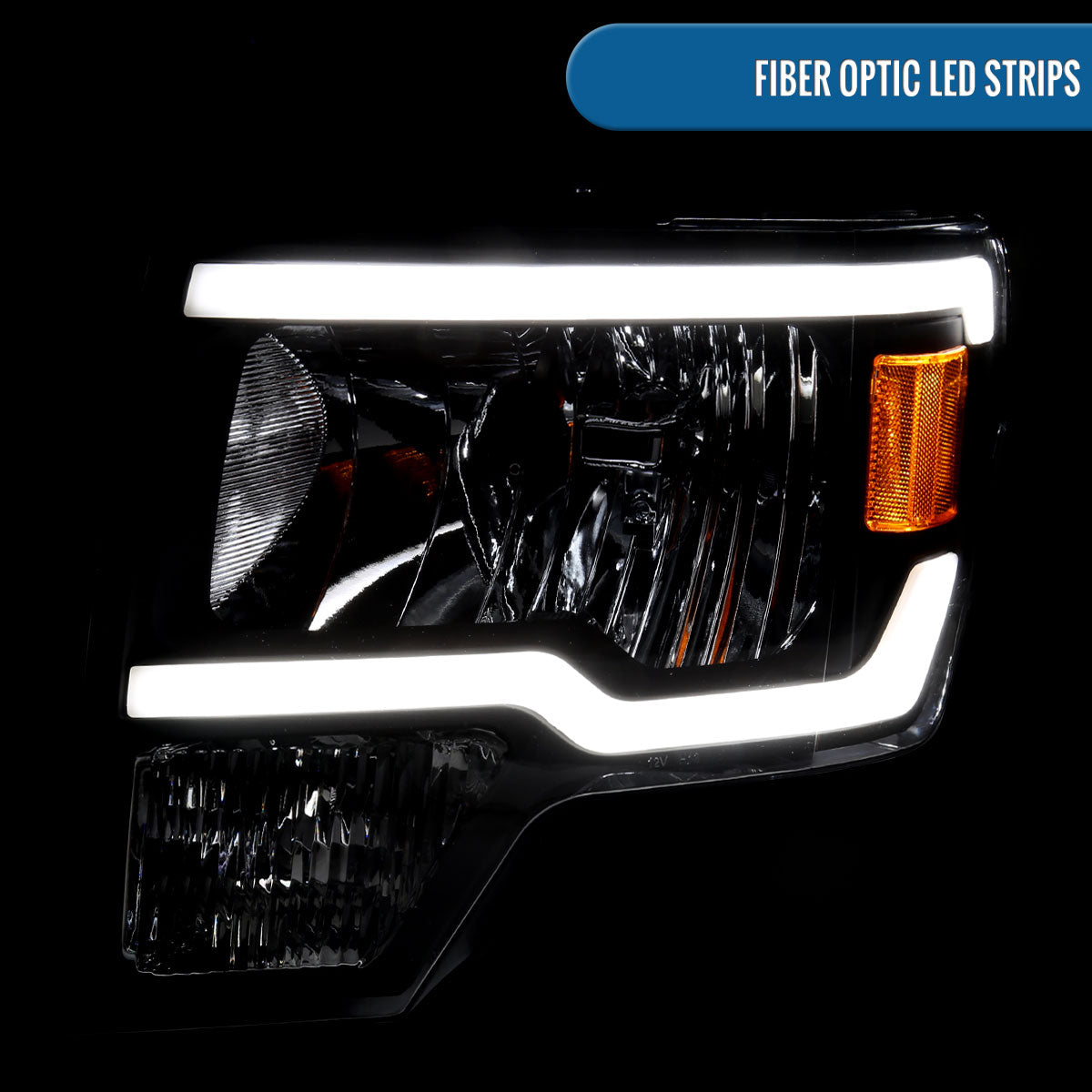 Ronnin - Fits 2009-2014 Ford F150 Upgraded LED Running Tube Lights Headlights Replacement Assembly Pair | Black