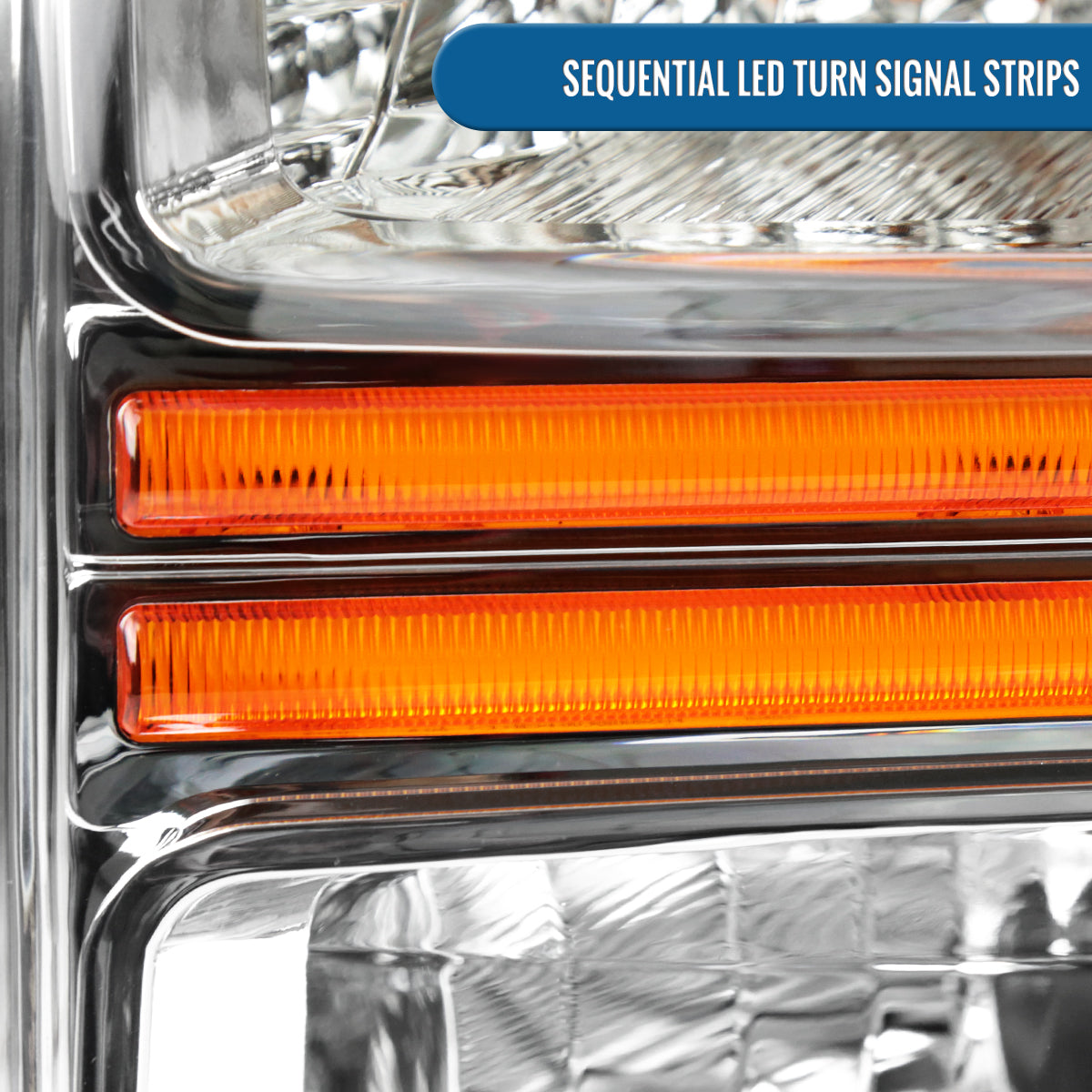 Ronnin - Fits 2008-2010 Ford F250 F350 F450 F550 Super Duty Pickup Halogen Headlights LED Sequential Turn Signal Tubes Assembly Pair | Chrome