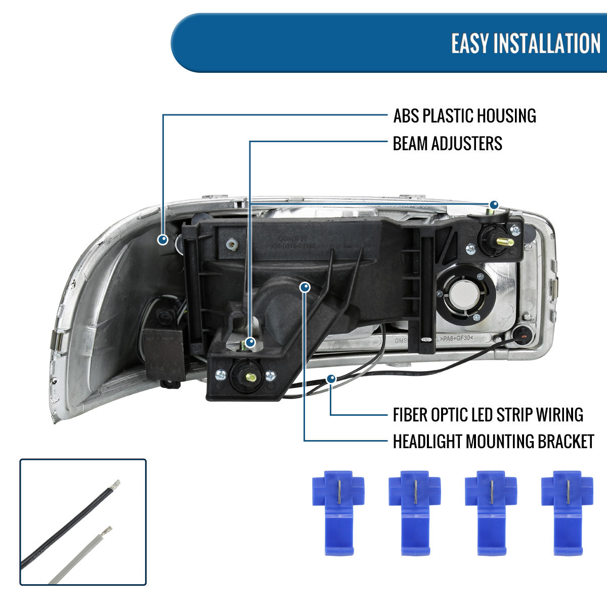 Ronnin - Fits 1999-2007 GMC Sierra 1500 2500 3500 Upgraded Replacement LED Tube Running Lights Headlights Assembly Pair | Chrome