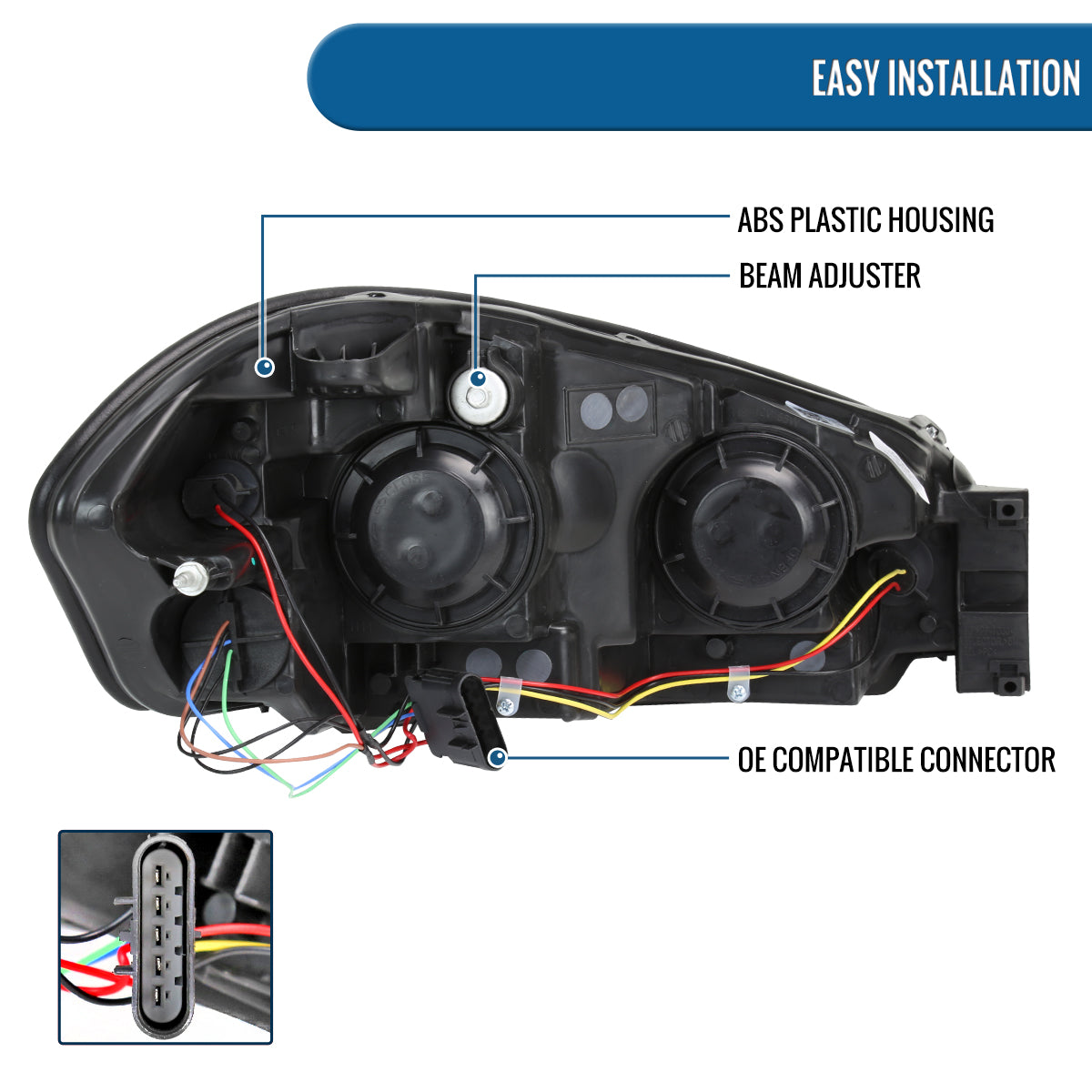 Ronnin - Fits 2006-2013 Chevy Impala 2006-2007 Monte Carlo 2014-2016 Impala Limited Upgraded Replacement LED Tube Running Lights Halogen Headlights Assembly Pair | Black