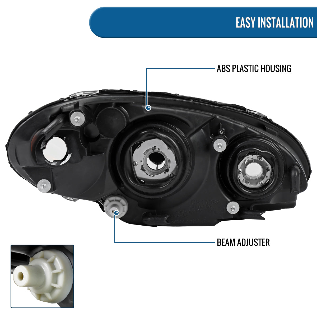 Ronnin - Fits 2001-2005 Chrysler PT Cruiser Headlights Assembly Factory Style Direct Replacement Pair | Chrome