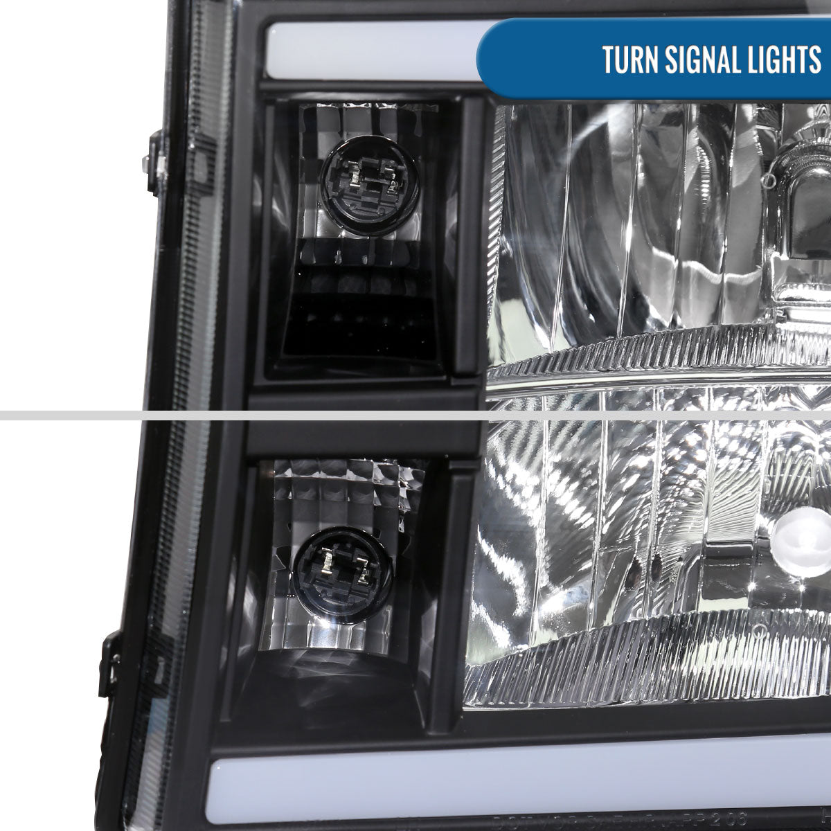 Ronnin - Fits 2007-2013 GMC Sierra 1500 2500HD 3500HD Upgraded LED Running Tube Lights Headlights Replacement Assembly Pair | Black