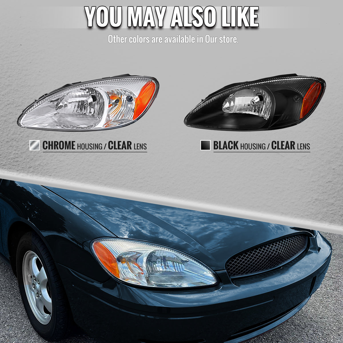 Ronnin - Fits 2000-2007 Ford Taurus Halogen Replacement Headlights Assembly Pair | Chrome