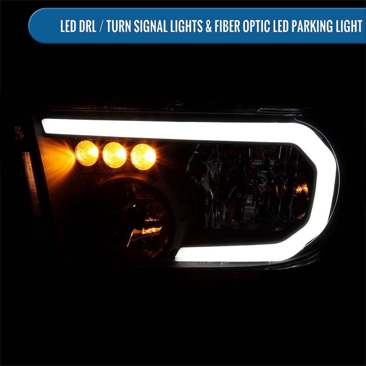 Ronnin - Fits 2007-2013 Toyota Tundra 2008-2017 Toyota Sequoia Upgraded Replacement LED DRL/Turn Signals Headlights Assembly Pair | Black