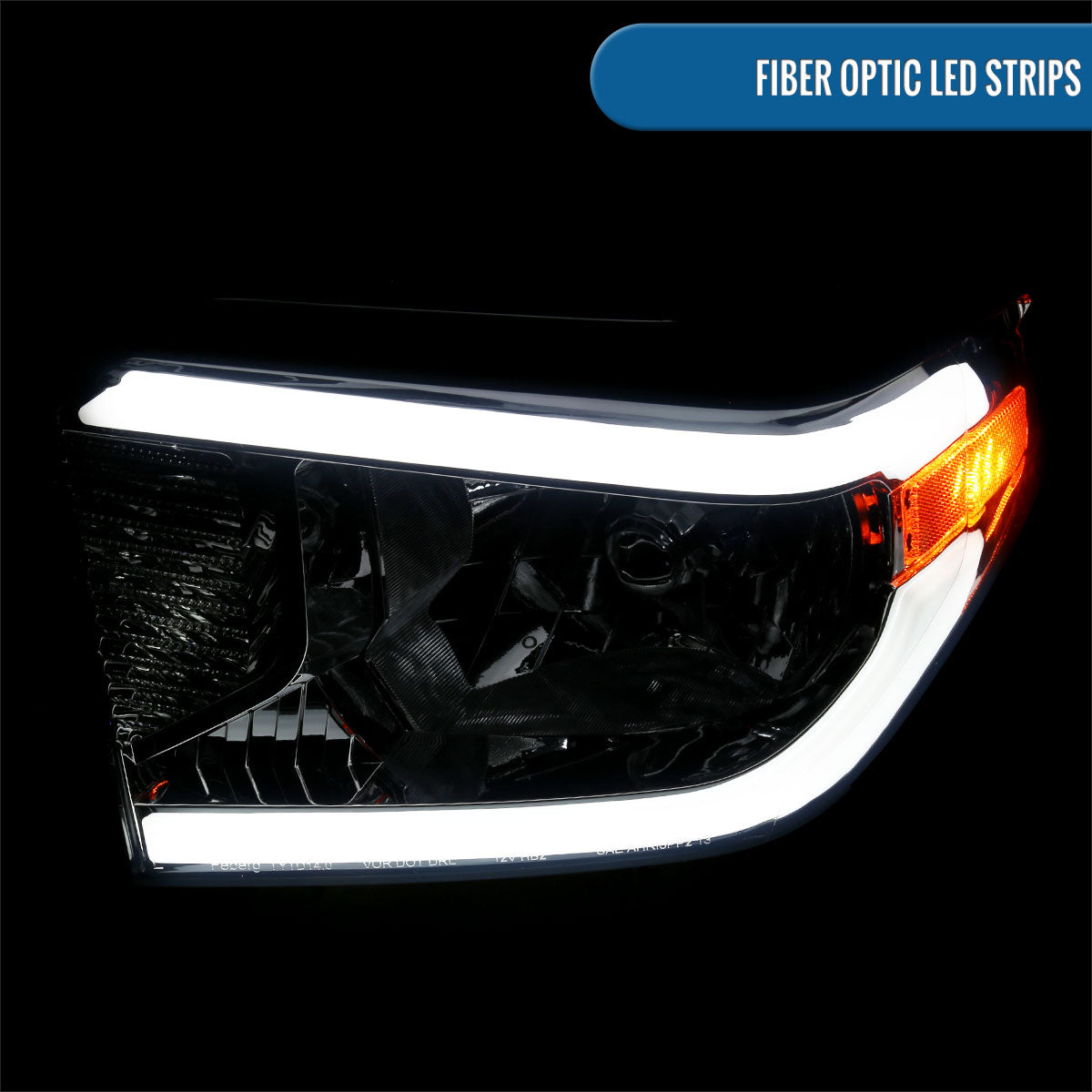 Ronnin - Fits 2014-2021 Toyota Tundra Upgraded Replacement LED Running Light Tube Halogen Headlights Assembly Pair | Smoke