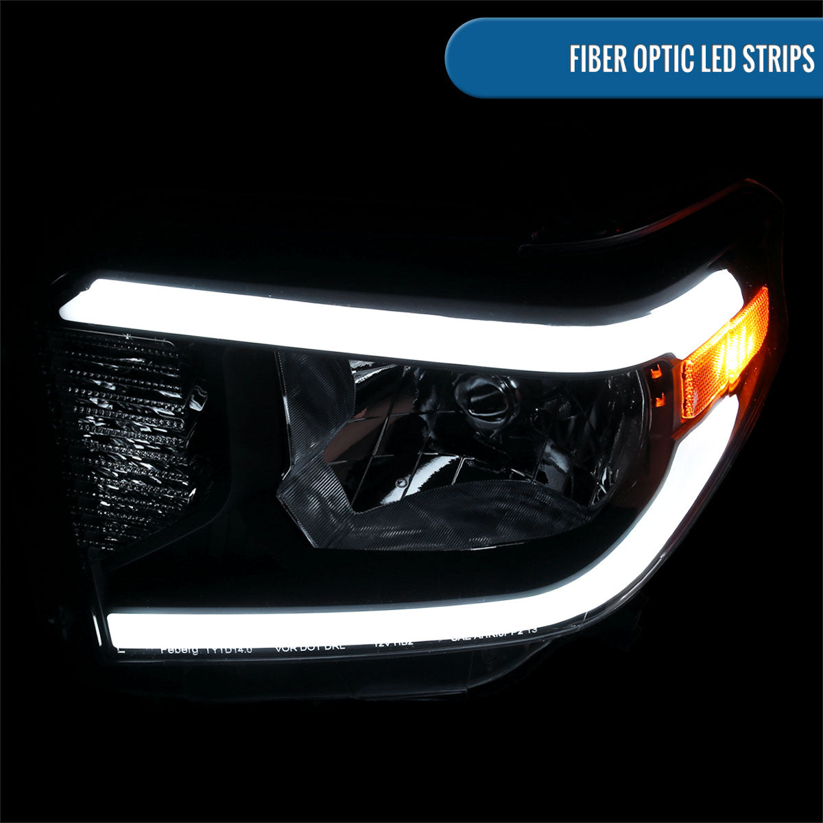 Ronnin - Fits 2014-2021 Toyota Tundra Upgraded Replacement LED Running Light Tube Halogen Headlights Assembly Pair | Black