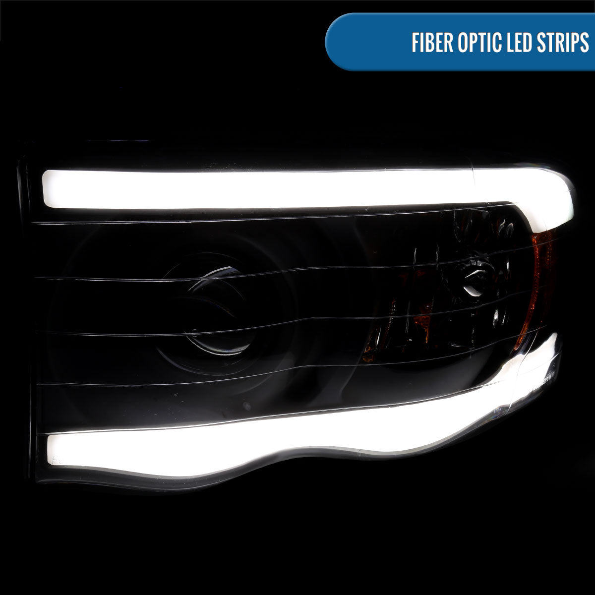 Ronnin - Fits 2002-2005 Dodge Ram 1500 2500 3500 Upgraded LED Tube Running Lights Projector Headlights Replacement Assembly Pair | Black