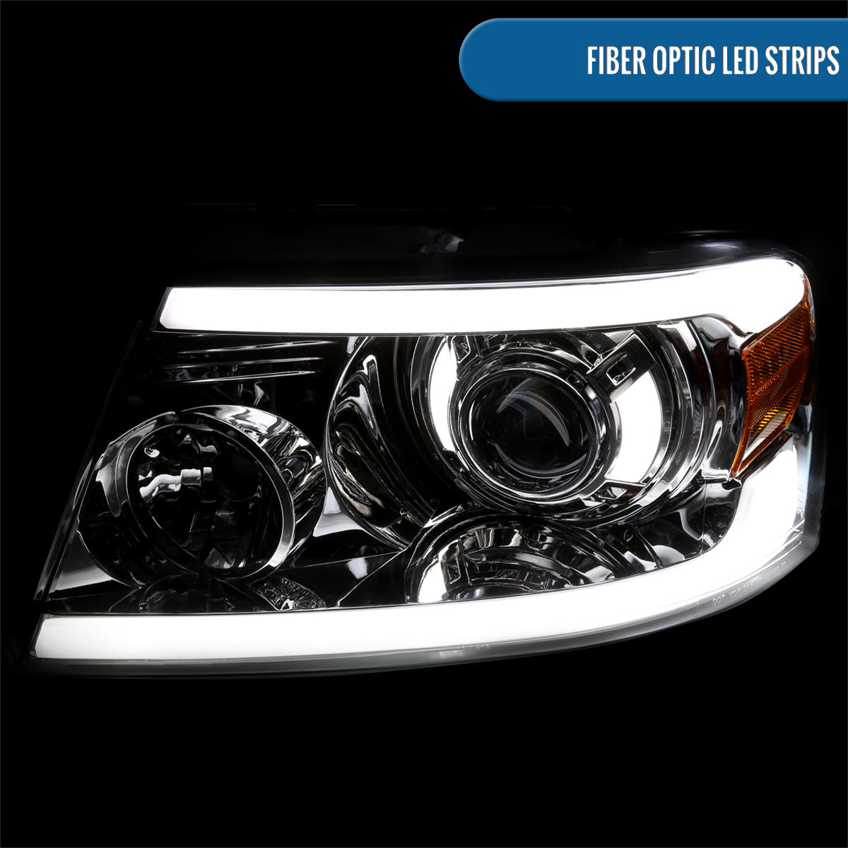 Ronnin - Fits 2004-2008 Ford F150 2006-2008 Lincoln Mark LT LED Tube Running Lights Projector Headlights Replacement Assembly Pair | Chrome