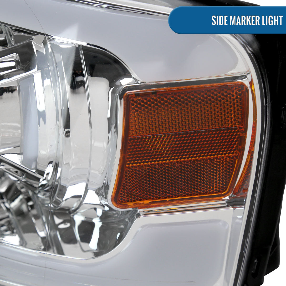 Ronnin - Fits 2004-2008 Ford F150 2006-2008 Lincoln Mark LT LED Tube Running Lights Projector Headlights Replacement Assembly Pair | Chrome