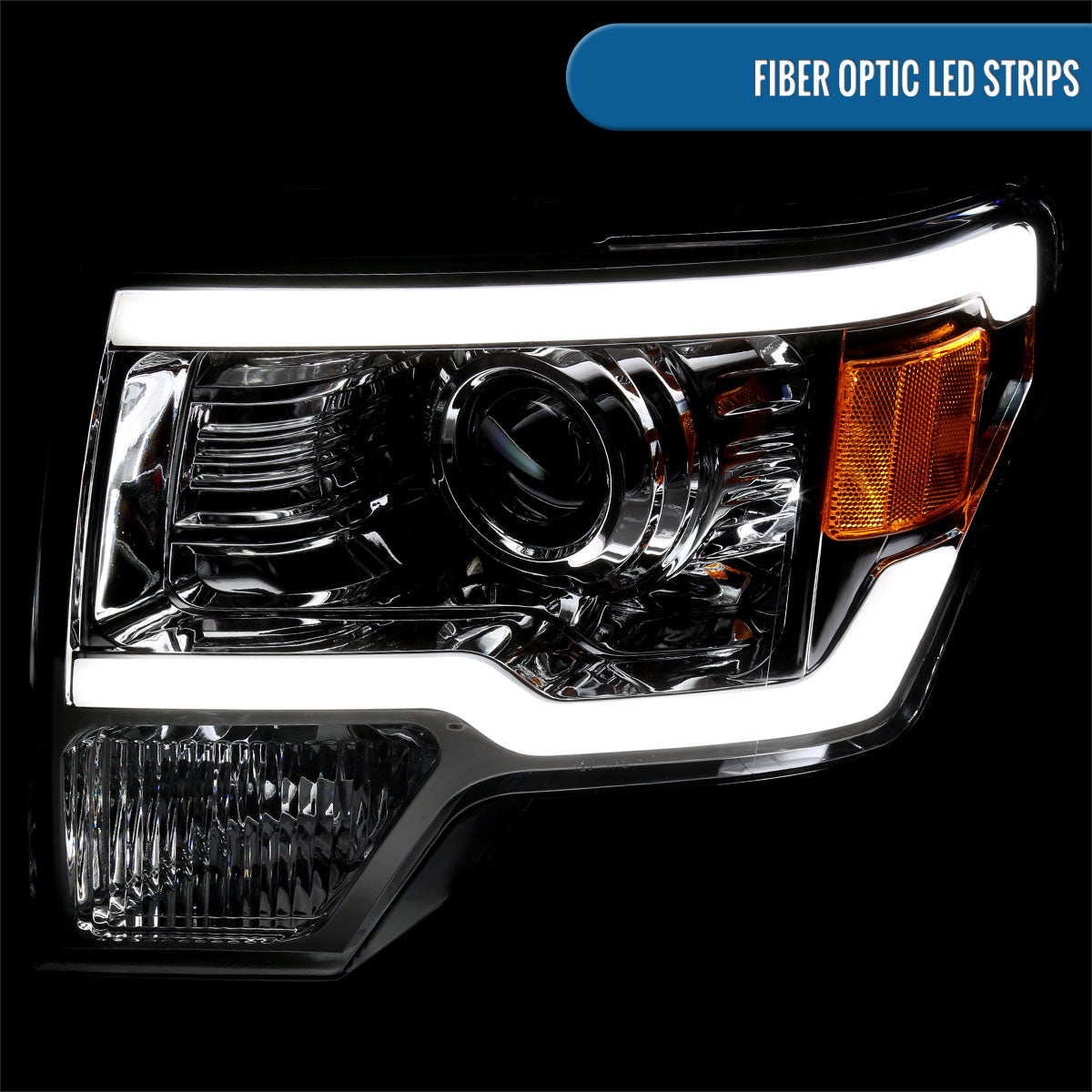 Ronnin - Fits 2009-2014 Ford F150 Upgraded LED Running Tube Lights Projector Headlights Replacement Assembly Pair | Chrome