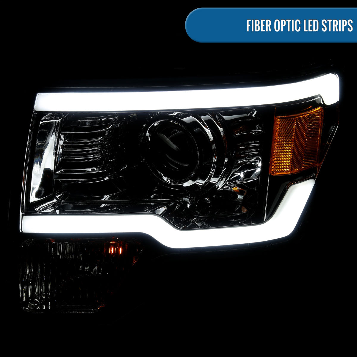 Ronnin - Fits 2009-2014 Ford F150 Upgraded LED Running Tube Lights Projector Headlights Replacement Assembly Pair | Smoke