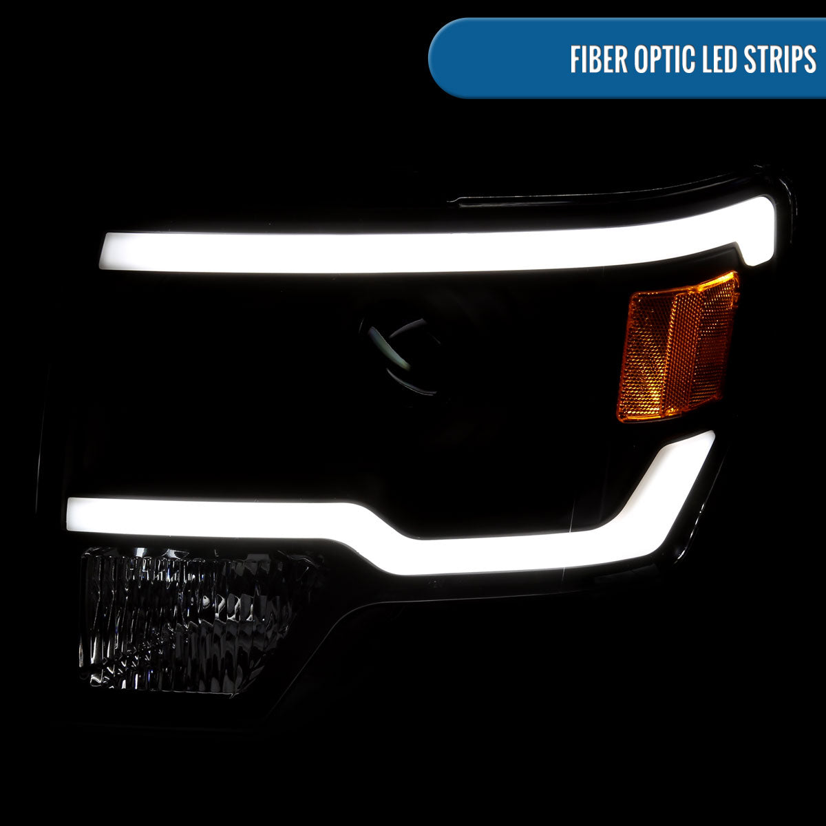 Ronnin - Fits 2009-2014 Ford F150 Upgraded LED Running Tube Lights Projector Headlights Replacement Assembly Pair | Black