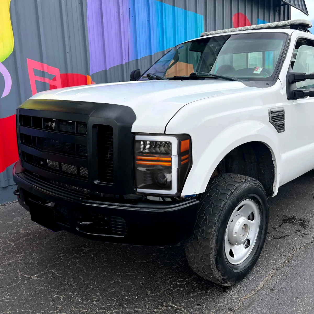 Ronnin - Fits 2008-2010 Ford F250 F350 F450 F550 Super Duty Pickup Projector Headlights LED Tube Sequential Turn Signal Lamps Assembly Pair | Black