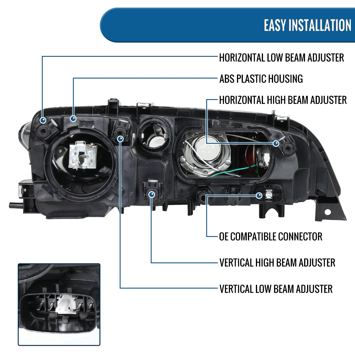 Ronnin - Fits 2003-2005 Mazda 6 Sedan Upgraded Replacement Projector Headlights Assembly Pair | Chrome