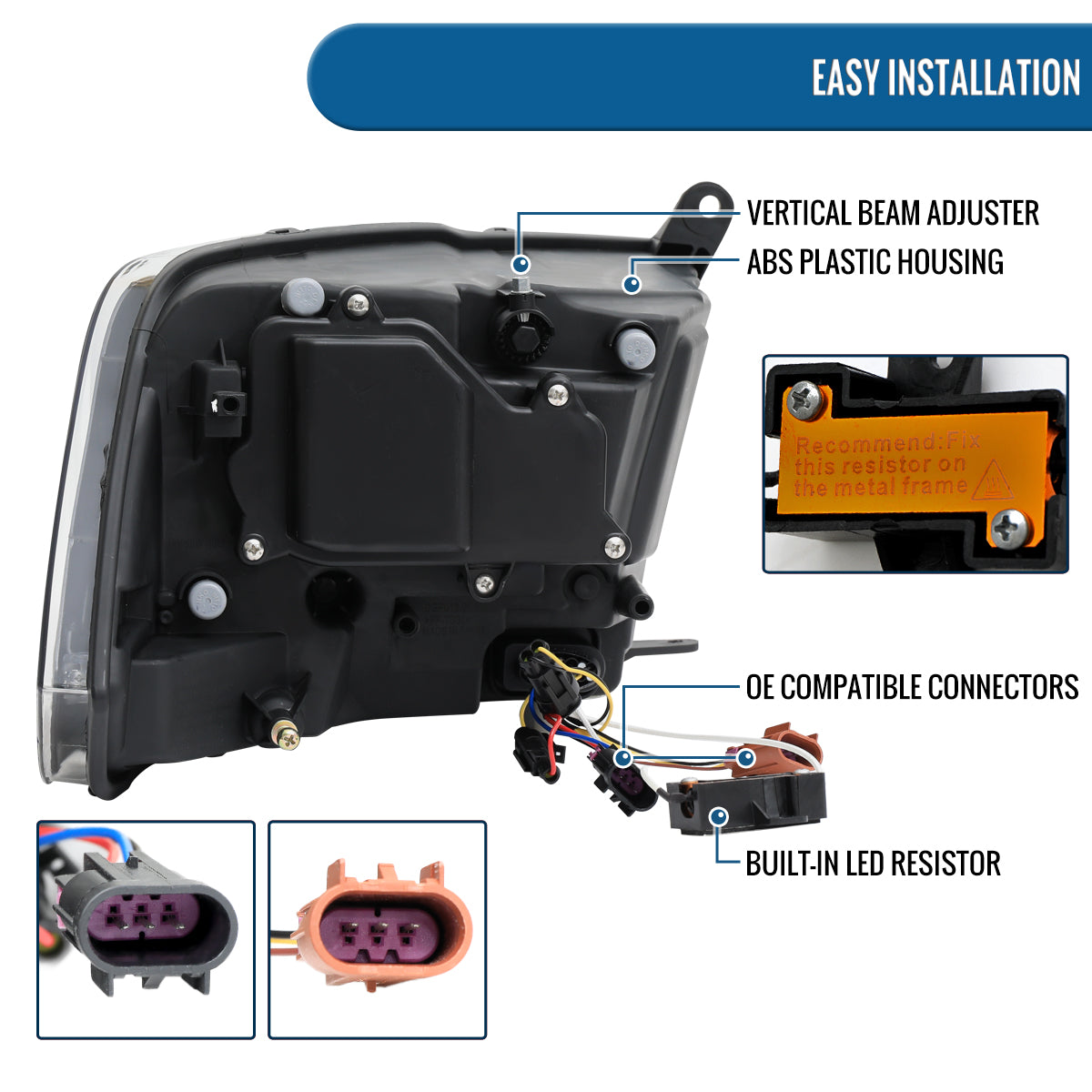Ronnin - Fits 2009-2018 Ram 1500 2500 3500 2019-2024 Ram 1500 Classic Projector Headlights Switchback LED Sequential Turn Signal + Animated Startup Effect Parking Assembly Pair | Chrome