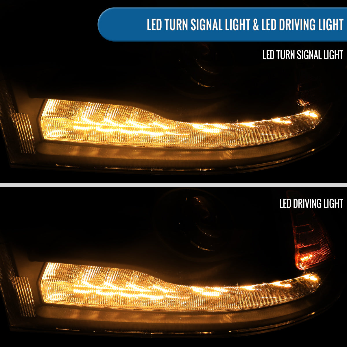 Ronnin - Fits 2013-2018 Ram 1500 2500 3500 2019-2024 Ram 1500 Classic Factory Upgraded Replacement Projector Headlights Amber Running Lights Assembly Pair | Black