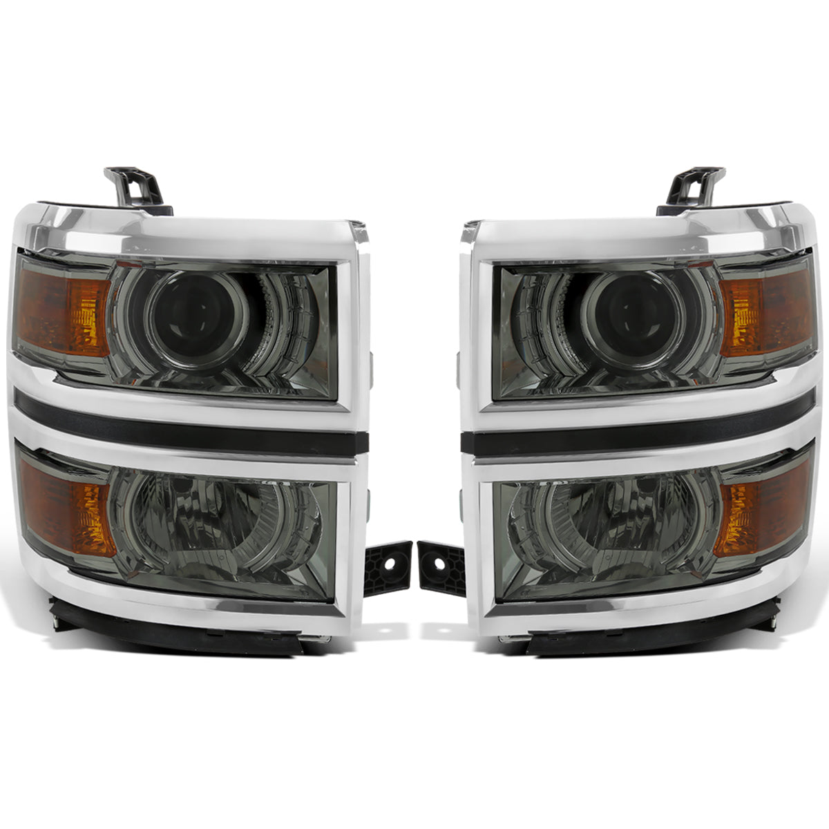 Ronnin - Fits 2014-2015 Chevy Silverado 1500 Upgraded Factory Replacement Projector Headlights Assembly Pair | Light Smoke