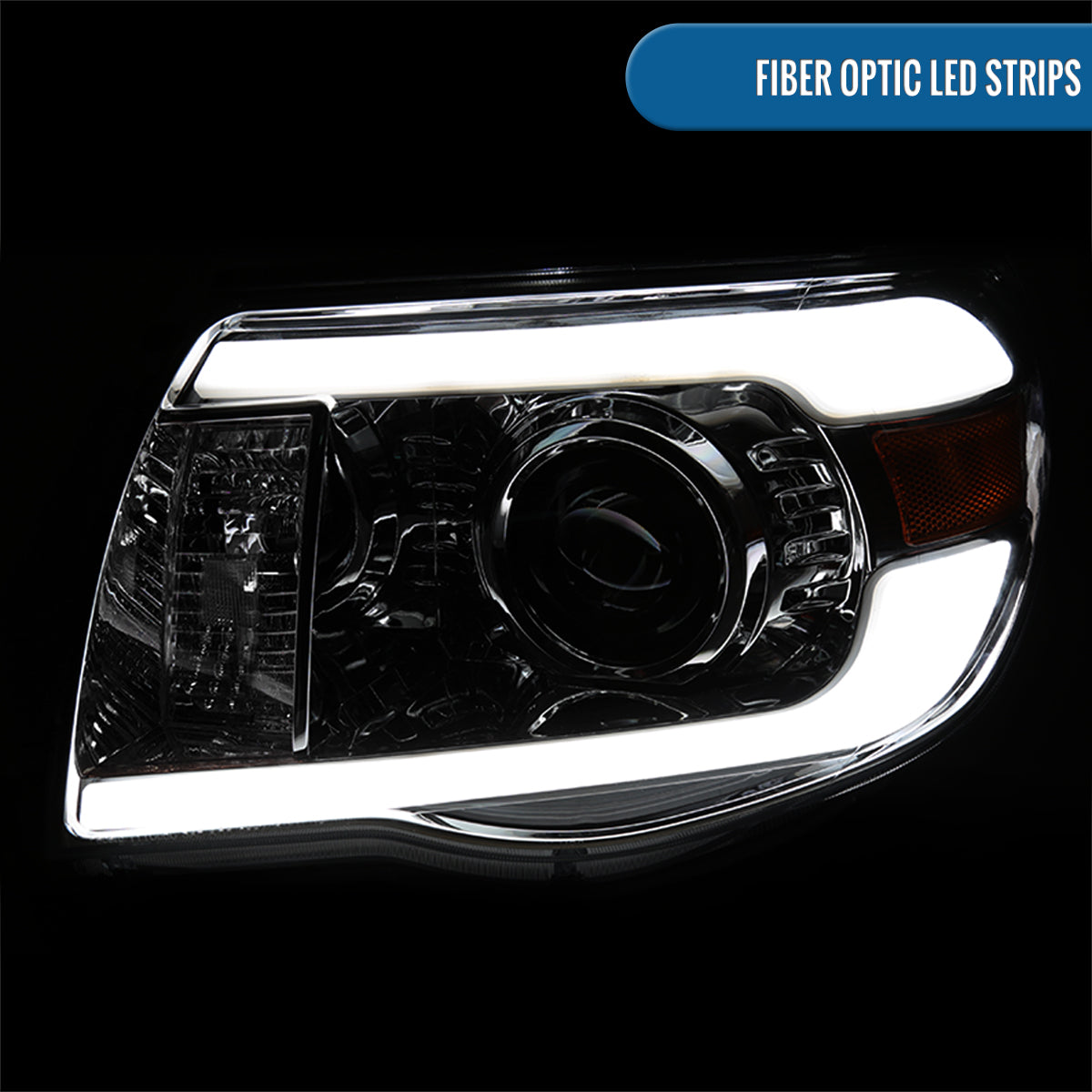 Ronnin - Fits 2005-2011 Toyota Tacoma LED Tube Projector Headlights Assembly Head Lamps Replacement Pair | Chrome