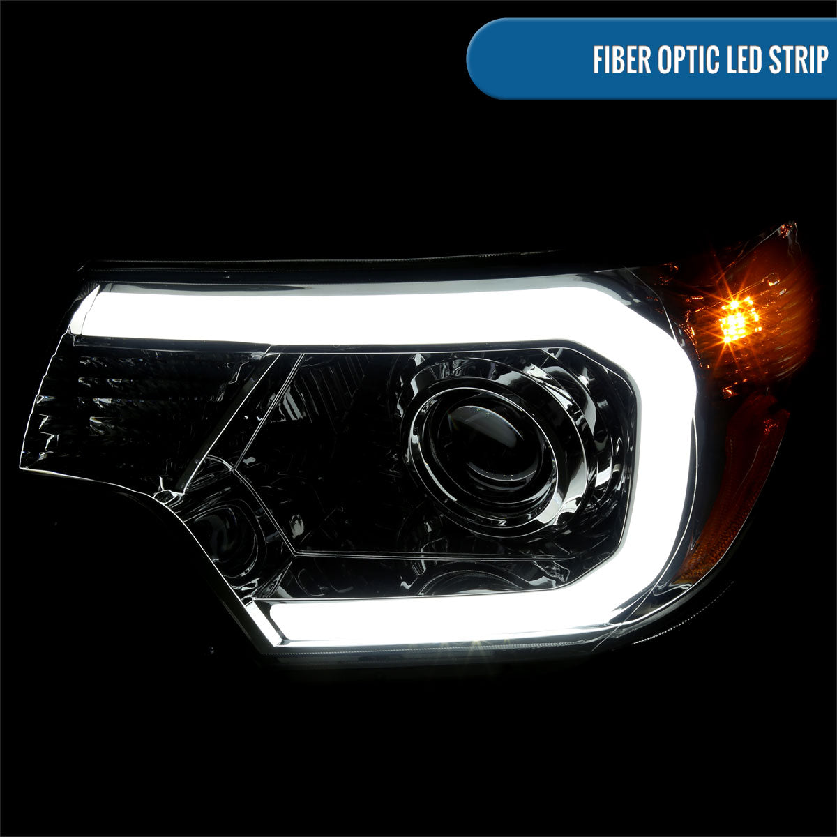 Ronnin - Fits 2012-2015 Toyota Tacoma Upgraded LED Running Tube Lights Projector Headlights Replacement Assembly Pair | Smoke
