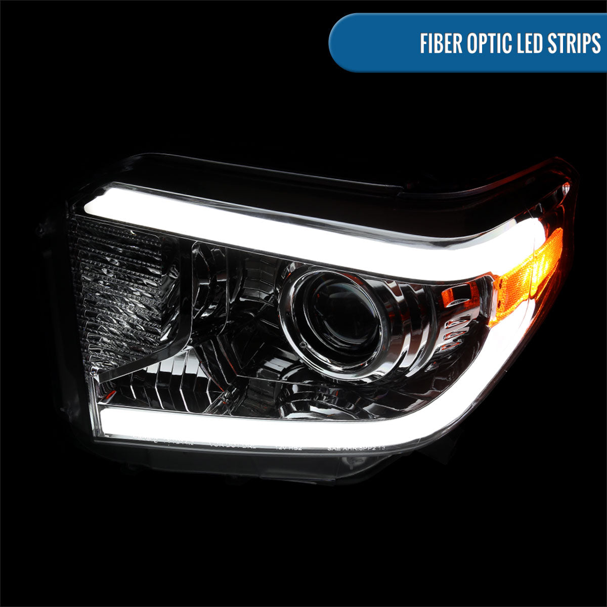 Ronnin - Fits 2014-2021 Toyota Tundra Upgraded Replacement LED Running Light Tube Halogen Projector Headlights Assembly Pair | Chrome