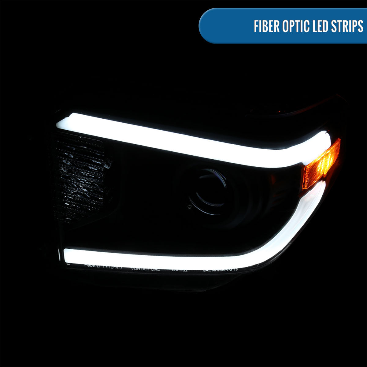 Ronnin - Fits 2014-2021 Toyota Tundra Upgraded Replacement LED Running Light Tube Halogen Projector Headlights Assembly Pair | Black