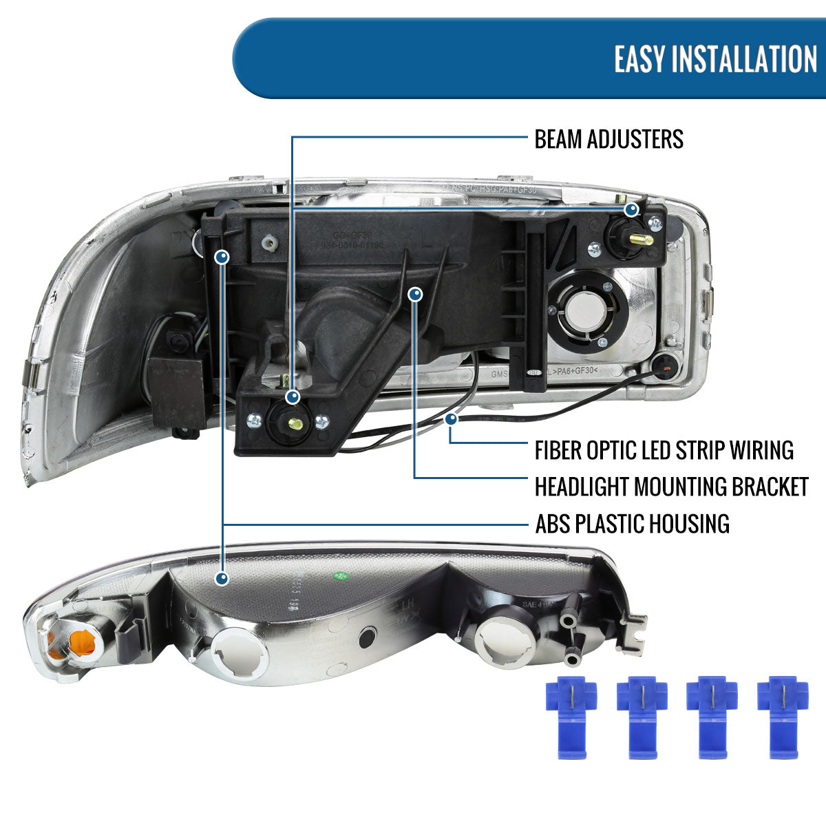 Ronnin - Fits 1999-2007 GMC Sierra 1500 2500 3500 Upgraded Replacement LED Tube Running Lights Headlights + Bumper Turn Signals Assembly Pair | Chrome
